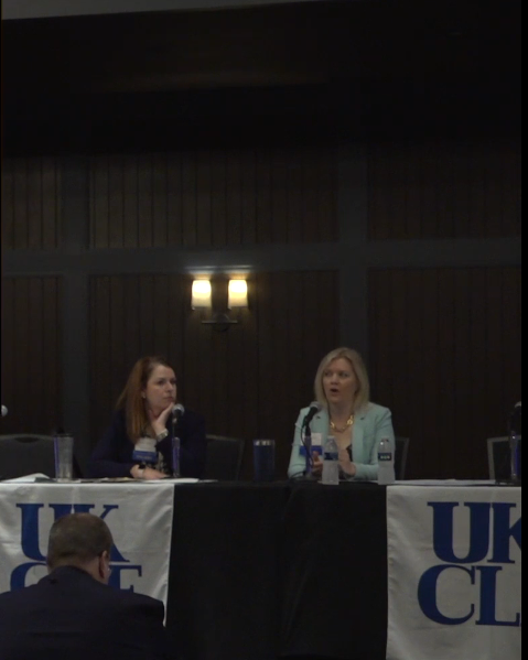 Johanna Ellison and Audrey Haydon speaking at UK/CLE Workers’ Compensation Institute